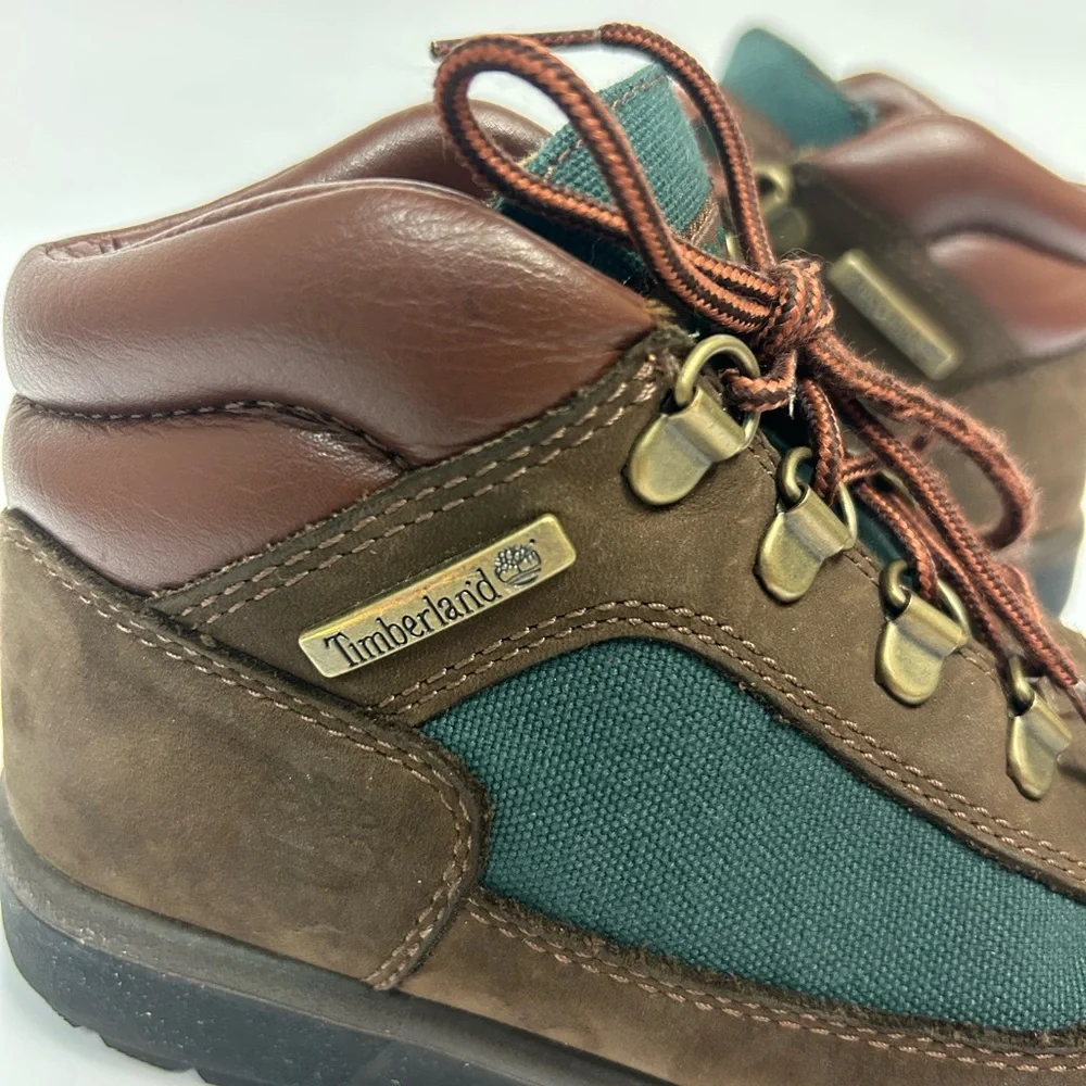 Timberland Youth Field Boot Sz 1 Brown Green Outdoor Waterproof Hiking Shoes